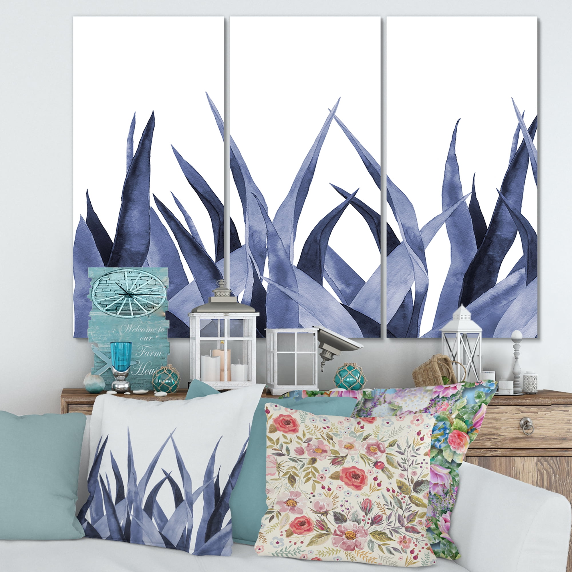 Designart ' Close Up Navy Blue Agave Leaves ' Traditional Canvas Wall Art Print
