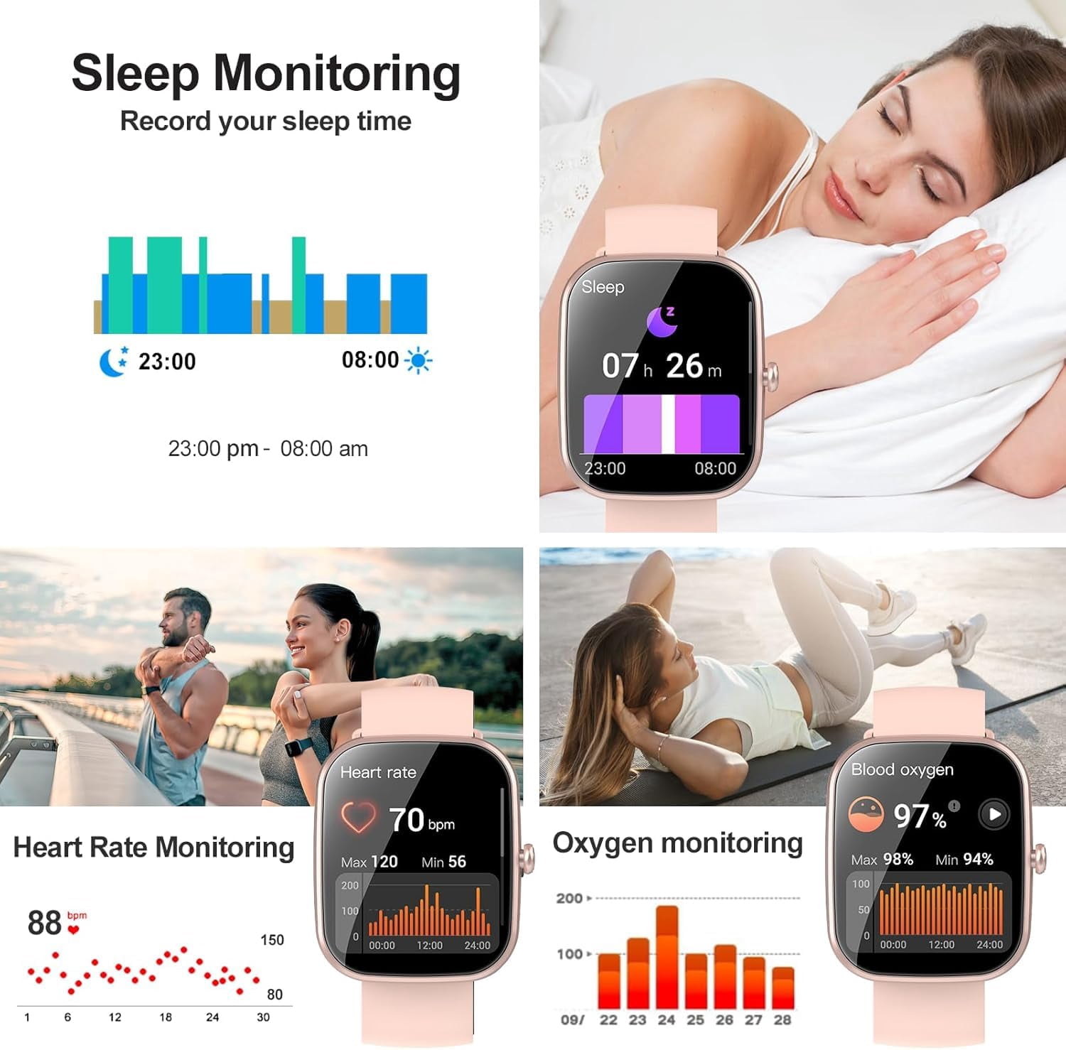 WeurGhy Smart Watch for Women Men, Fitness Tracker, 110+ Sports Modes, Bluetooth Call and Music Control, 1.91" HD Touchsreen, IP68 Waterproof, Rose Gold