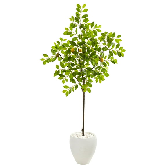 Nearly Natural 68" Lemon Artificial Tree in White Planter