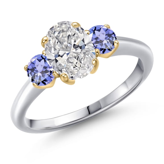 Gem Stone King 1.60cttw 10K White Gold IGI Certified Lab Grown Diamond and Blue Tanzanite 3-Stone Engagement Ring for Women | Center 1.00 Ct Diamond | E-F Color | VS1-VS2 Clarity | Size 6