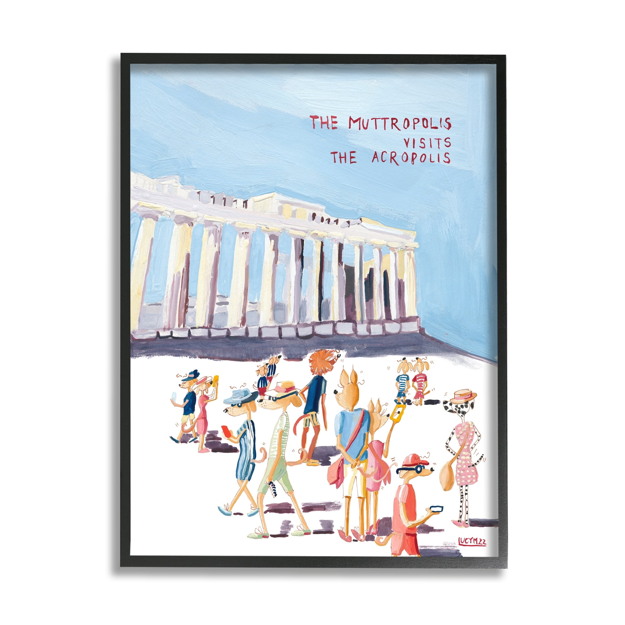 Stupell Industries Muttropolis Visits Acropolis Funny Animals & Insects Painting Gray Framed Art Print Wall Art