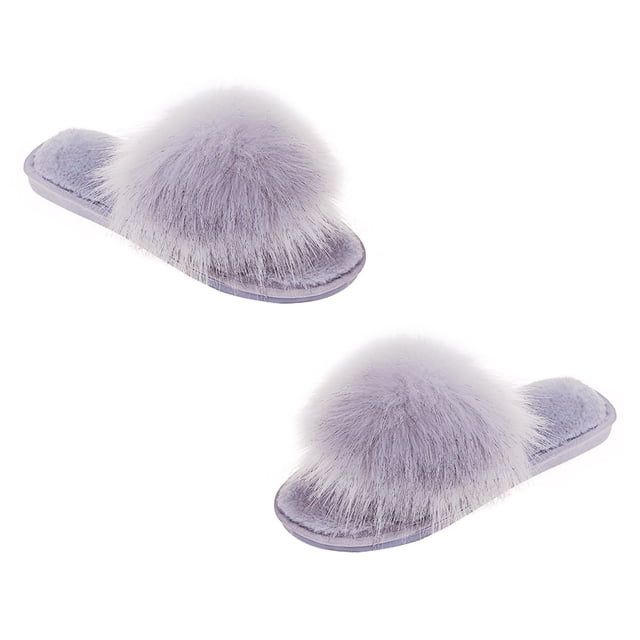 EeaseMX 1 par de pantuflas de punta abierta para mujer, informales, de felpa, para interior, para casa o hotel.