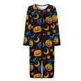 thumbnail image 4 of Xoenoiee Pumpkin Bat Moon Star Print Women Long House Coat Halloween Zipper Front Robes Full Length Nightgowns with Pockets Loungewear Bathrobe, S, 4 of 6