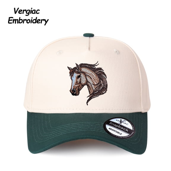 Vergiac Horse Head Embroidered Spliced Trucker Hat Adjustable Unisex Cap for Travel Vacation Daily Outdoor Wear