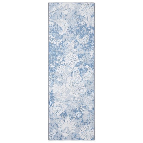 ZACOO Floral Runner Rug 2' x 6' Non-Slip Non Shedding Accent Distressed Throw Rugs Hallway Runner Rug for Kitchen Laundry Entryway, Blue