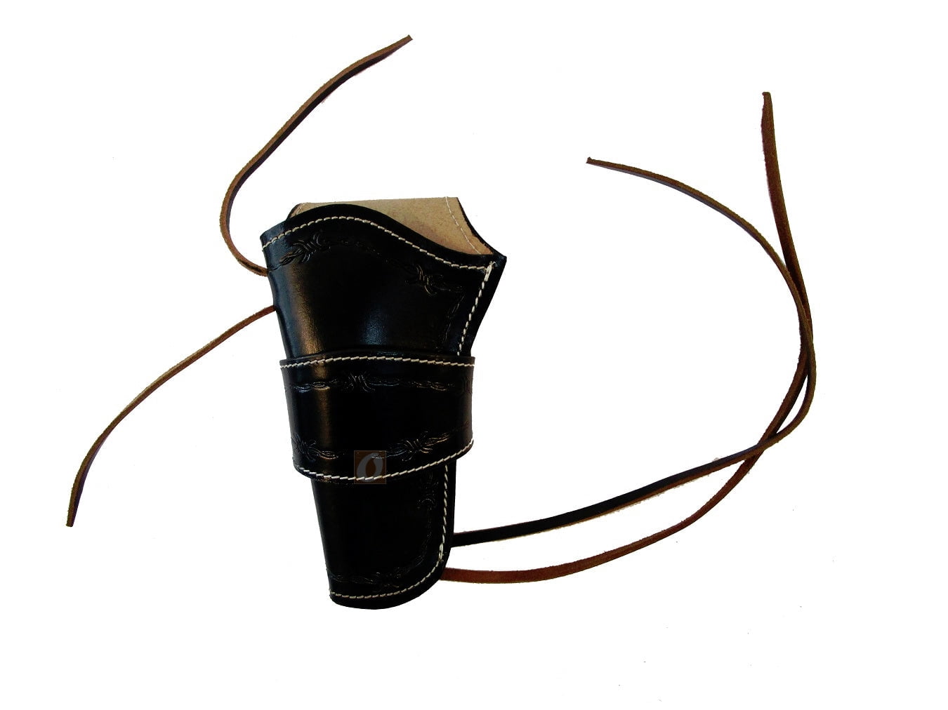 Leather Holster Long Barrel Revolver Pistol Fit Barbed Tooled Black - Left Hand
