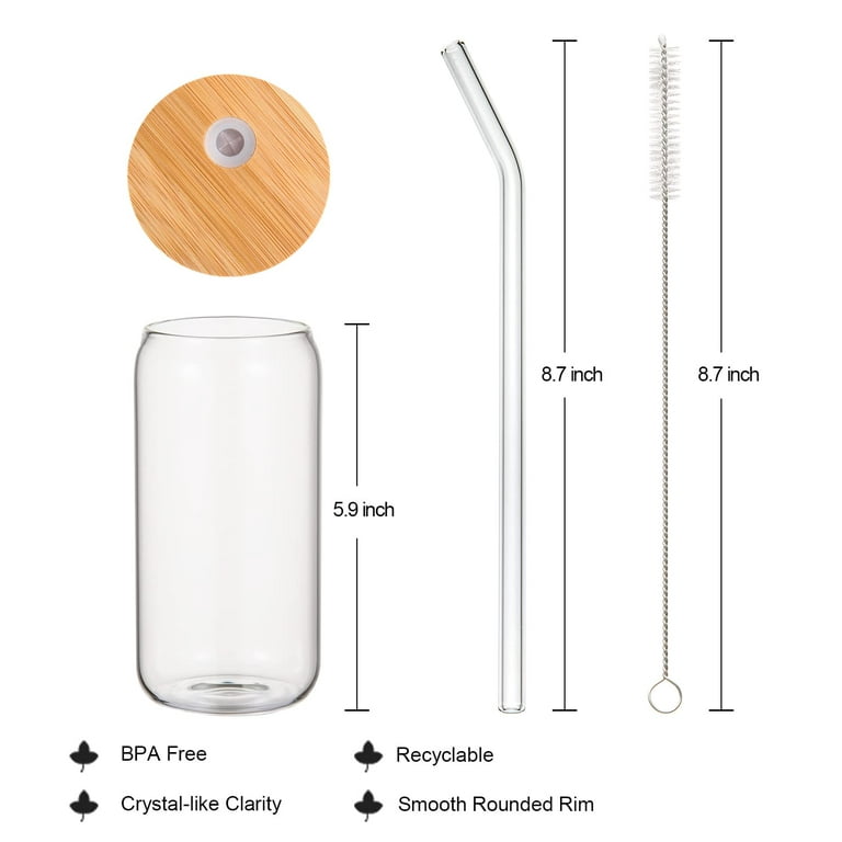 Hoteelee Drinking Glasses with Bamboo Lids and Glass Straw,4pcs Set,16.9 oz  Can Shape Beer Glasses C…See more Hoteelee Drinking Glasses with Bamboo