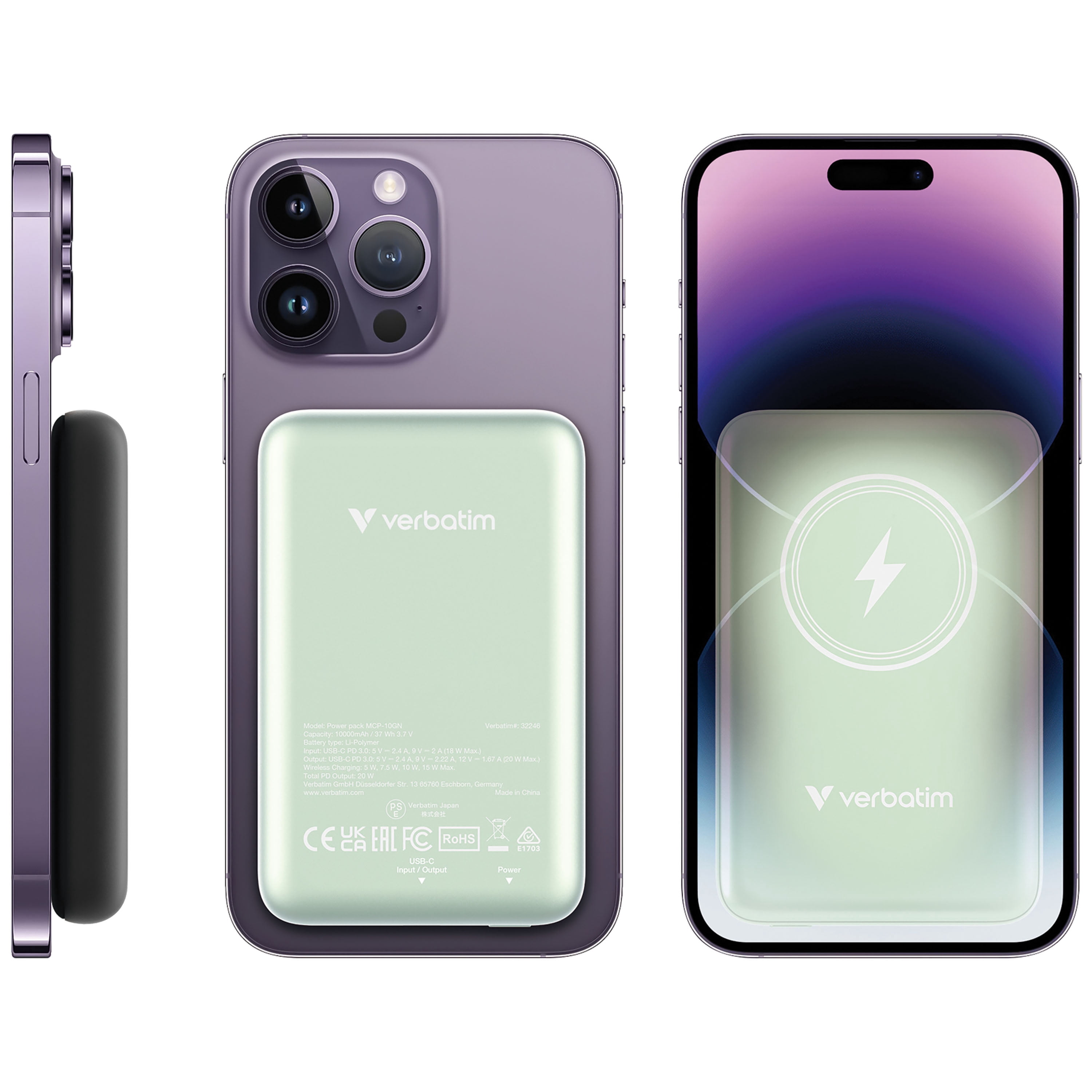 Verbatim Charge 'n' Go Magnetic Wireless Power Bank 10000 mAh - Green
