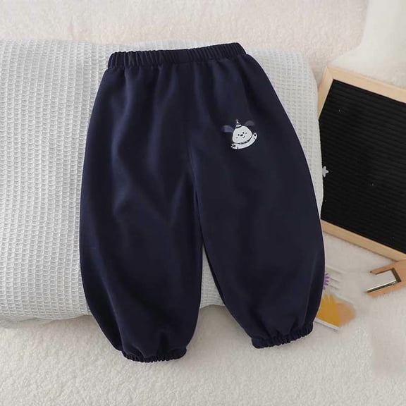 WQNVRNR Kids Toddler Fall Sweatpants Cotton Jogger Elastic Waist Cute Print Casual Long Pants for Boys Girls Navy 1T