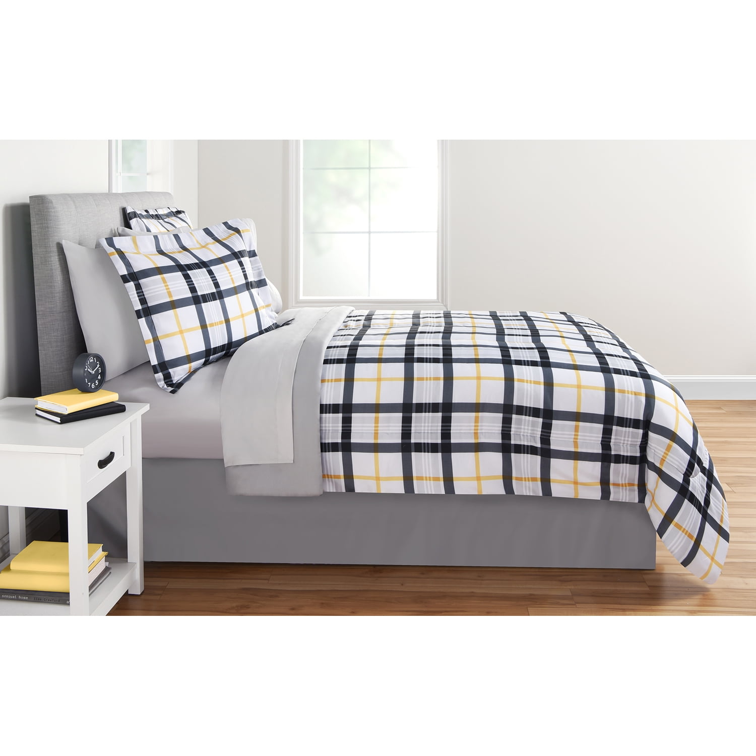 Mainstays Plaid 6 pc Bed in a Bag Bedding Set, Twin, Gray