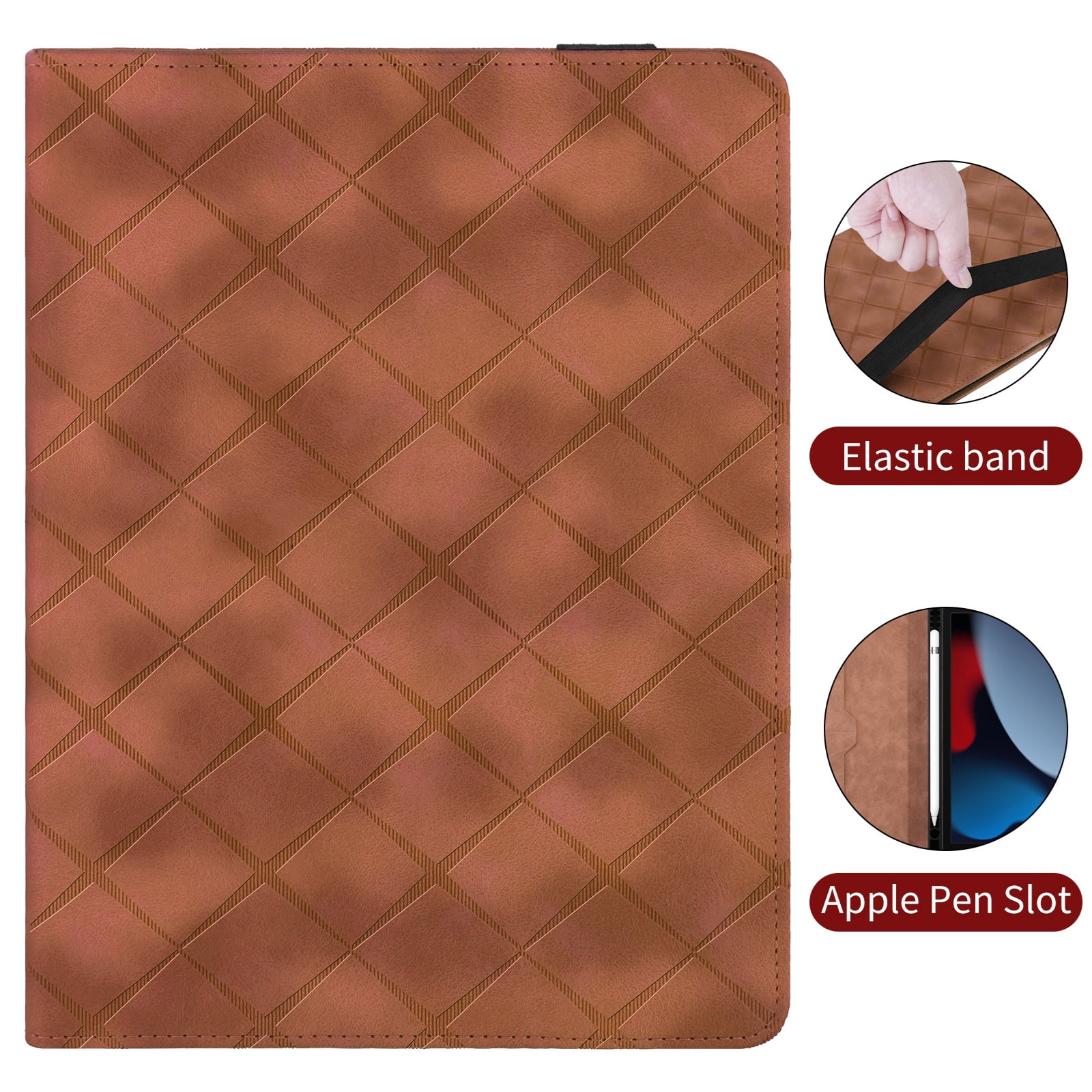 ELEHOLD Case for Apple iPad 11th 10th Gen, PU Leather Case with Pencil Holder,Shockproof Soft TPU Folio Stand Cover,Brown