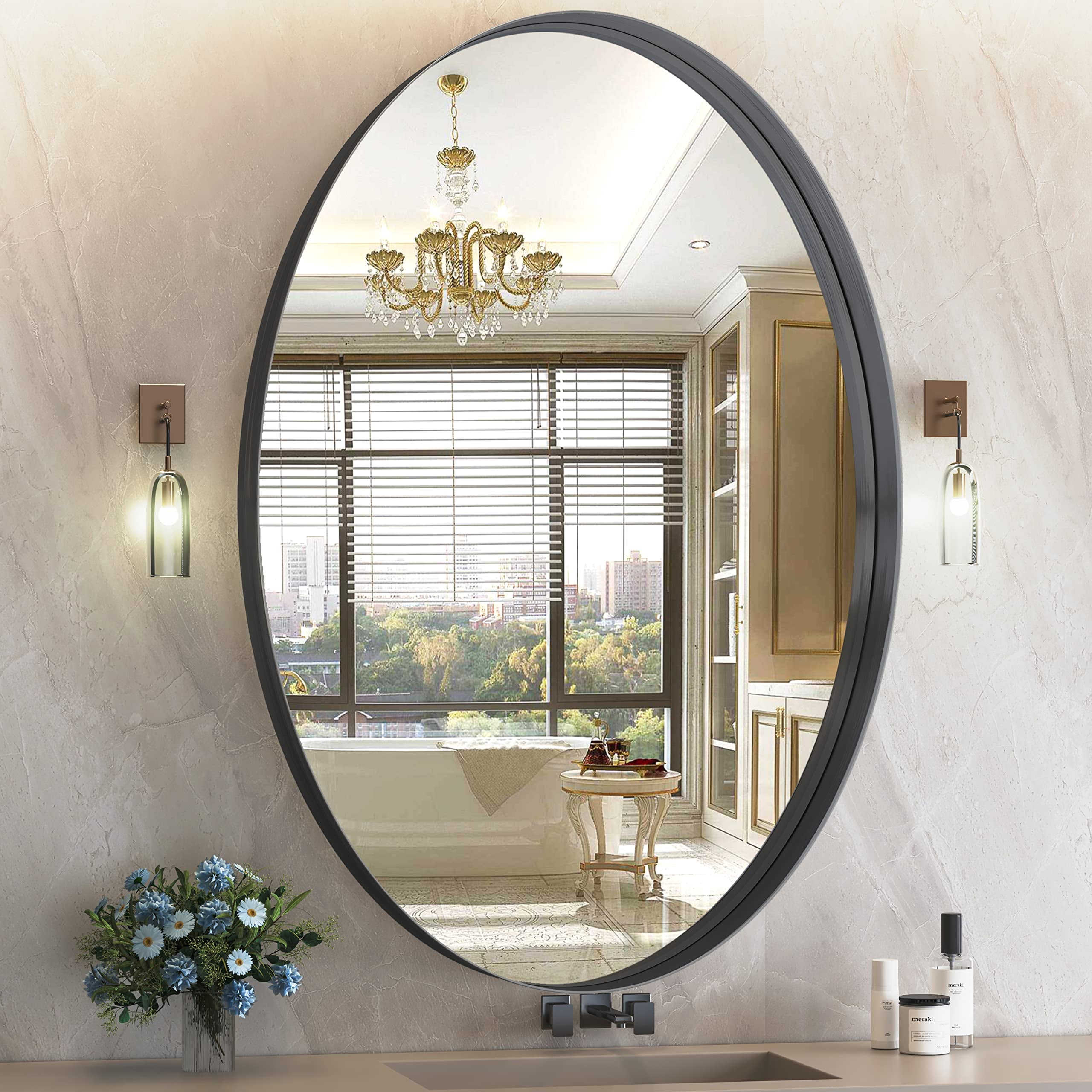 Hasipu 24×36 Inch Oval Wall mirror for Bathroom, Metal Frame Bathroom