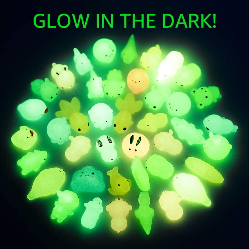 JoyX Glow in The Dark Mochi Squishy Toys 42 Pcs 3nd Generation Mini Cute Squishy Animal