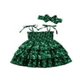 thumbnail image 1 of PENGXIANG Bébé Filles Robe d'Été Tenues Trèfle Imprimé Spaghetti Sangle Robe de Soleil et Bandeau 2Pcs Ensembles Blanc, 1 of 6