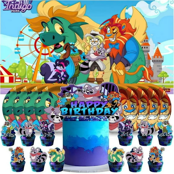 Indigo Park Birthday Supplies Plates Decorations Decor Backdrop Banner Cake Topper Fans