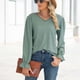 thumbnail image 1 of Blusa de mujer con cuello en V y mangas largas de encaje con volantes huecos y puños Blusa de ajuste casual de moda para dama Verde M, 1 of 4