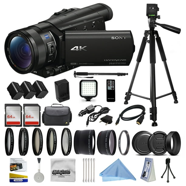 カメラ ビデオカメラ Sony FDR-AX100 4K Ultra HD Camcorder Video Camera Kit, 128GB Memory +  Tripod + Monopod + Bag + UV CPL FL ND4 10x Filter Set
