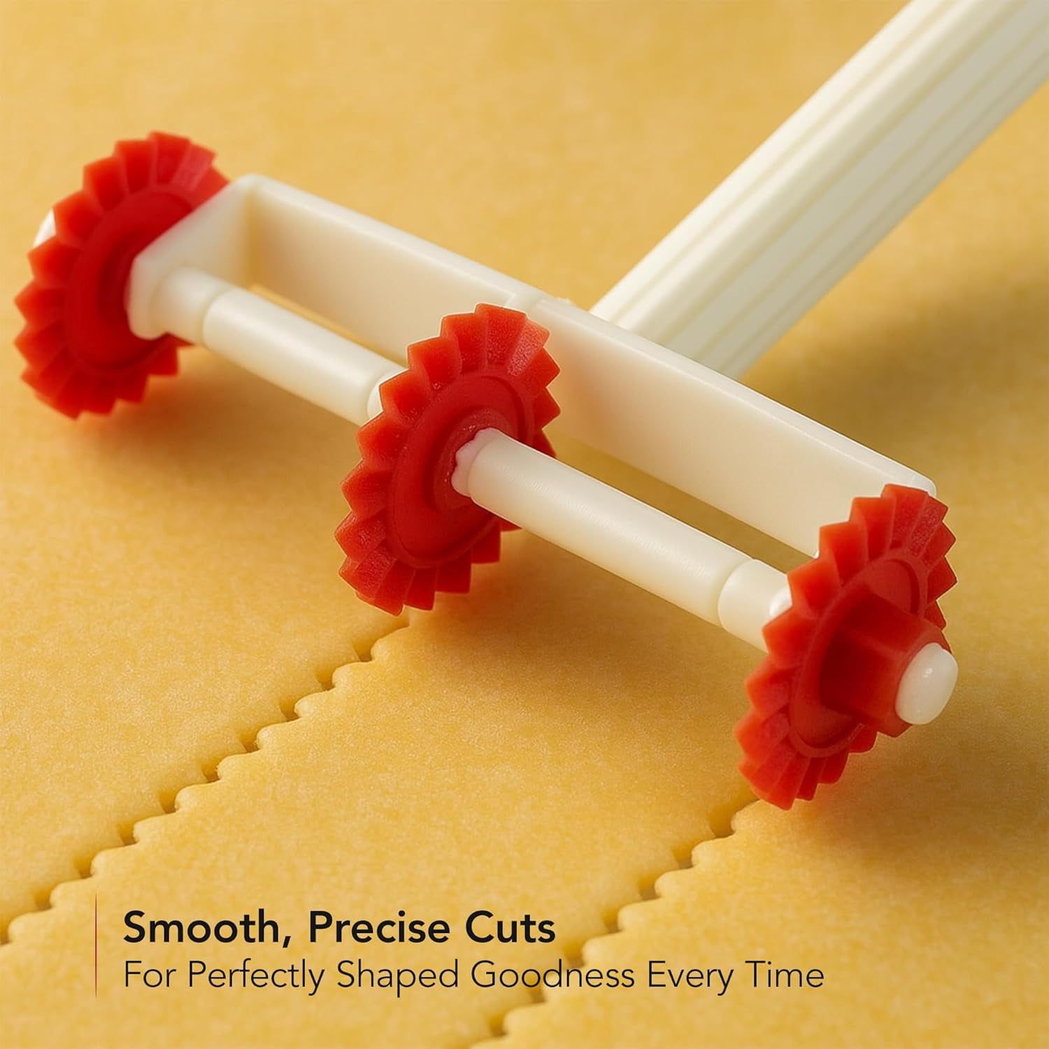 OVENTE Ravioli Pasta Roller Cutter, 6.4"L x 1.5"W x 5.55"H, Red ACPPA7100R | Removable Wheels, BPA-Free Slicer Perfect for Homemade Dough for Cooking Noodle, Baking Pastry, Cookie or Brownie