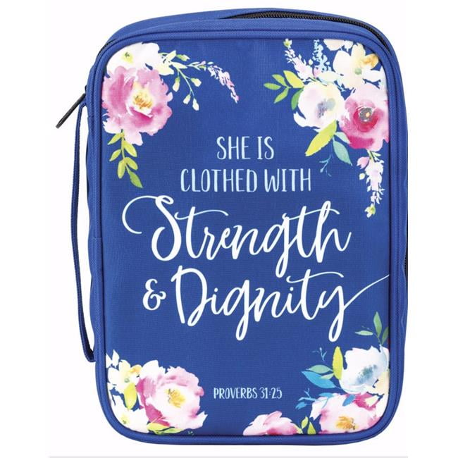 White Dove Designs 135383 She is Clothed Bible Cover, Blue - Extra