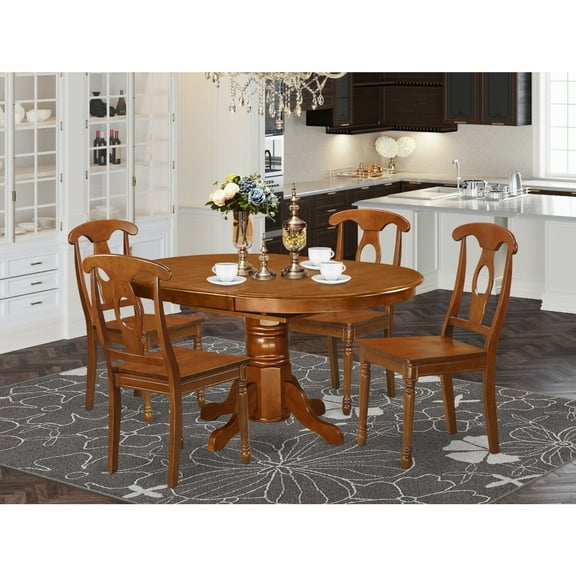 Modern Dining Set - Table with Leaf & Chairs - Kitchen Dinette Set - Saddle Brown