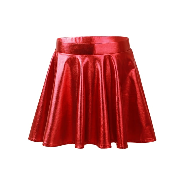 Oyolan Jupes-Culottes Plissées Brillantes Unies pour Filles Danse Ballet Patinage sur Glace Cheer Chef Mini Robe Rouge 6