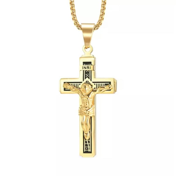 HOOUN Men Women Jesus Christ Crucifix Cross Pendant Christian Catholic Necklace Chain-Gold