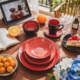 thumbnail image 6 of Stoneware Dinnerware Set, Black + Speckled Spin Wash (56pc Set, Red), 6 of 9