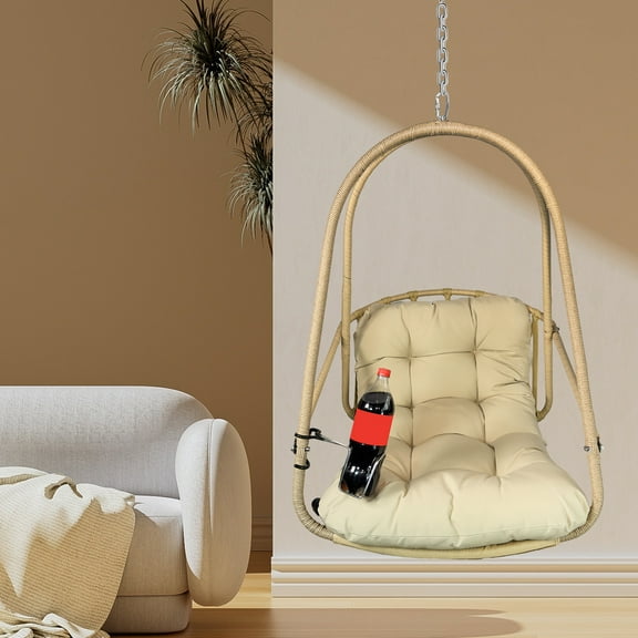 Indoor/Outdoor Wicker Swing Egg Chair (With Stand, C-Type Bracket, Cushion/Pillow, Foldable, Cup Holder)