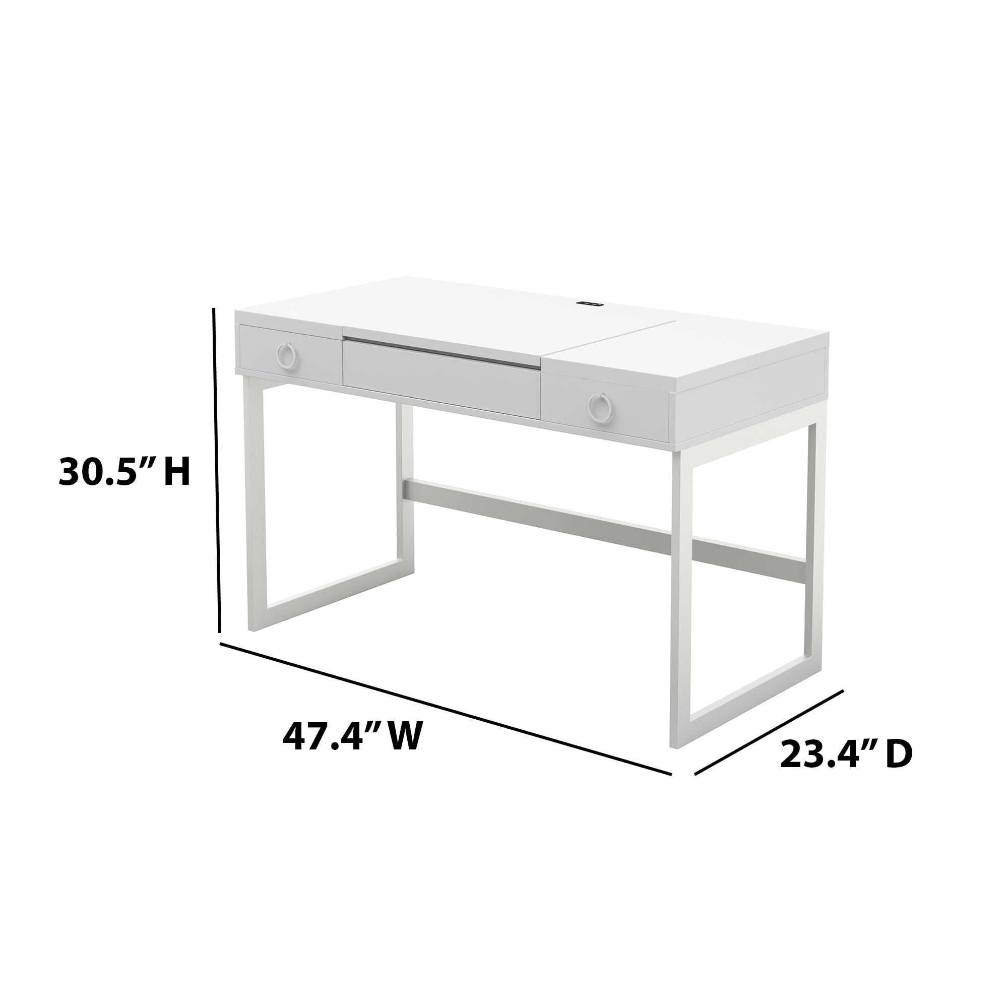 Makeup Vanity with Hideaway Mirror and Drawers in White