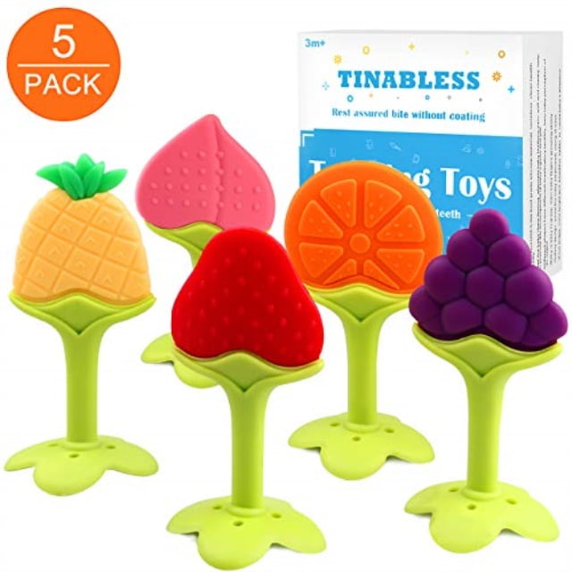 teething toys (5 pack) - tinabless infant teething keys set, bpa-free, natural organic freezer safe for infants and toddlers, silicone baby teethers