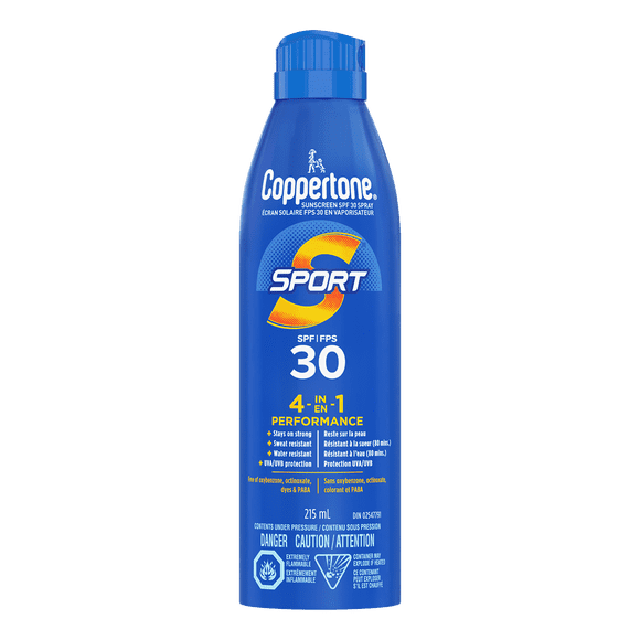 COPPERTONE Sport Vaporisateur Solaire FPS 30, Résistant à la Sueur et à L’Eau 215 ml