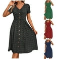 thumbnail image 2 of Npasoilc Summer Short Dress for Women Casual V-Neck Short Sleeve High Waist Elastic Knitting With Button Beach Skirt A-Line Flowy Dresses, 2 of 6