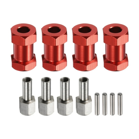 Uxcell 4pcs 12mm Wheel Hex Drive Hubs Adapter Combiner Coupler, Aluminum 20mm Extension for 1/10 RC Red