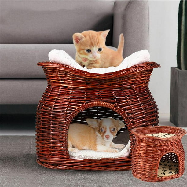 Hurrise 2 Layers Wicker Cat Bed Basket Pet Dog Sleeping House With Soft Cushion Cat Bed Cat Basket Walmart Com Walmart Com