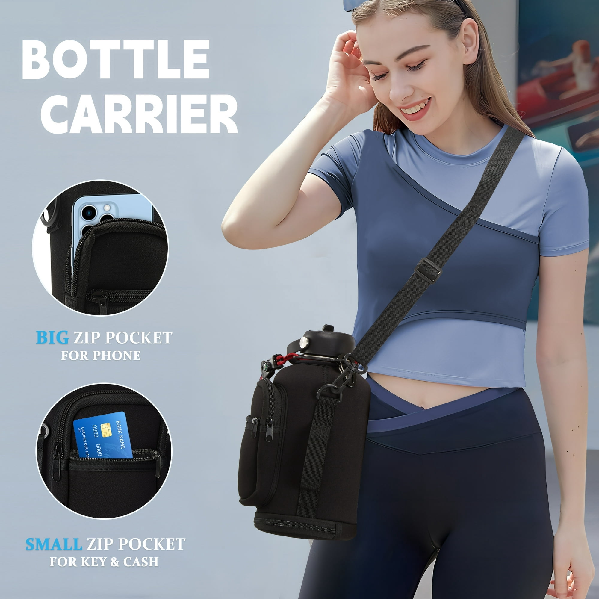 Half Gallon Insulated Water Bottle - 64 oz Stainless Steel Water Bottles with Straw Spout Lid, Paracord Handle, Shoulder Carrier Bag, Leak Proof BPA Free Water Flask Jug, Keep Cold-48H & Hot-24H