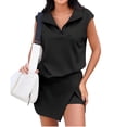 thumbnail image 2 of Sleeveless Women 2 Piece Sets Half Zipper Lapel Tops and Mini Skirt Tennis Sweatsuits, 2 of 7