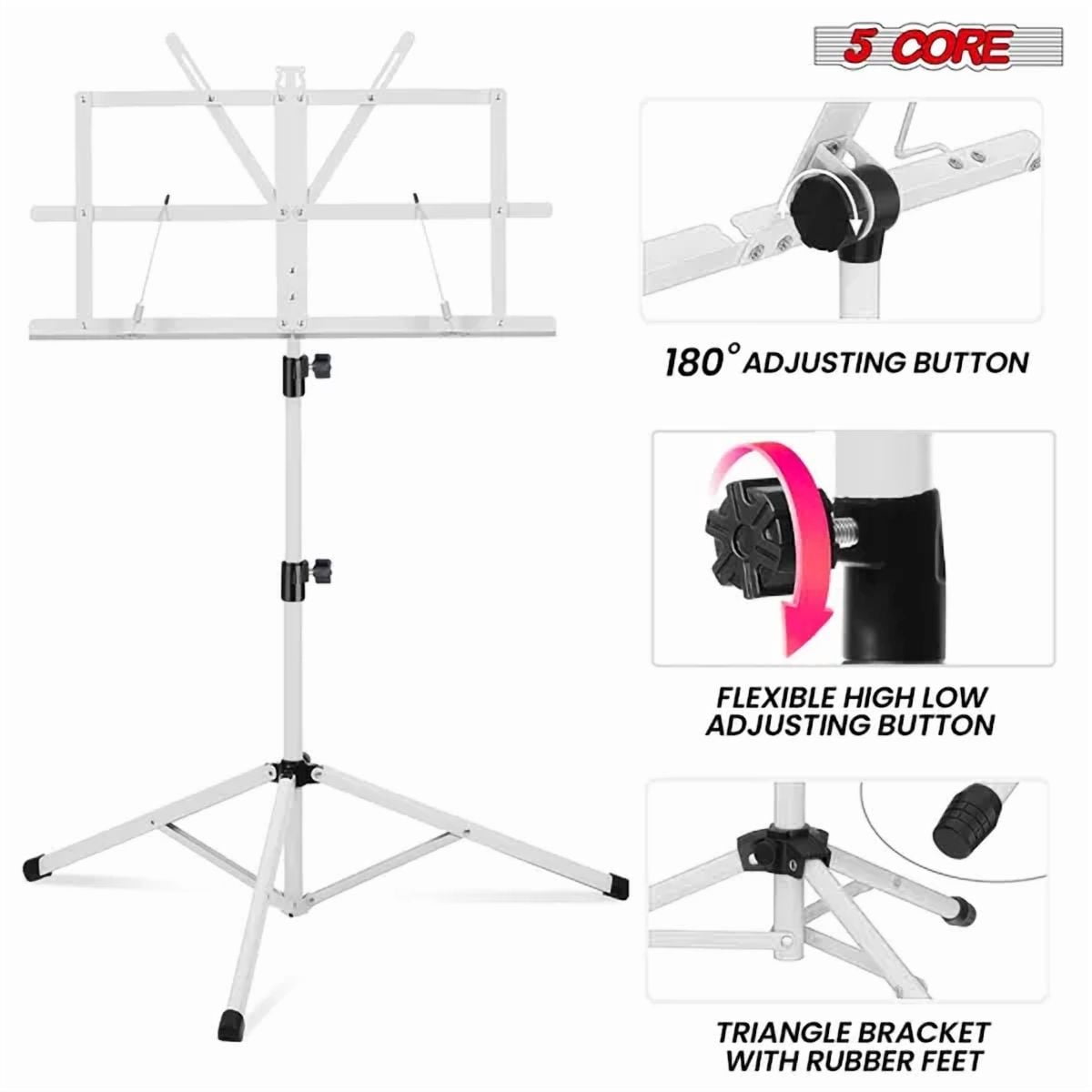5 Core Music Stand Adjustable Desktop Book Stands Portable Sheet Holder All Metal Foldable Bookstand - MUS FLD WH