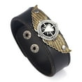 thumbnail image 2 of Fashionable Cowhide Wide Cuff Leather Bracelet Heart Wing Woven Bangle Men Jewelry (Black), 2 of 2