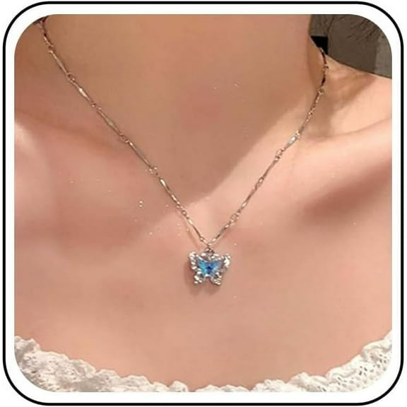 Bohemian Crystal Butterfly Choker Necklace Silver Sapphire Butterfly Pendant Necklace Blue Cz Butterfly Collar Necklace Rhinestone Hollow Butterfly Necklace Jewelry for Women Gifts