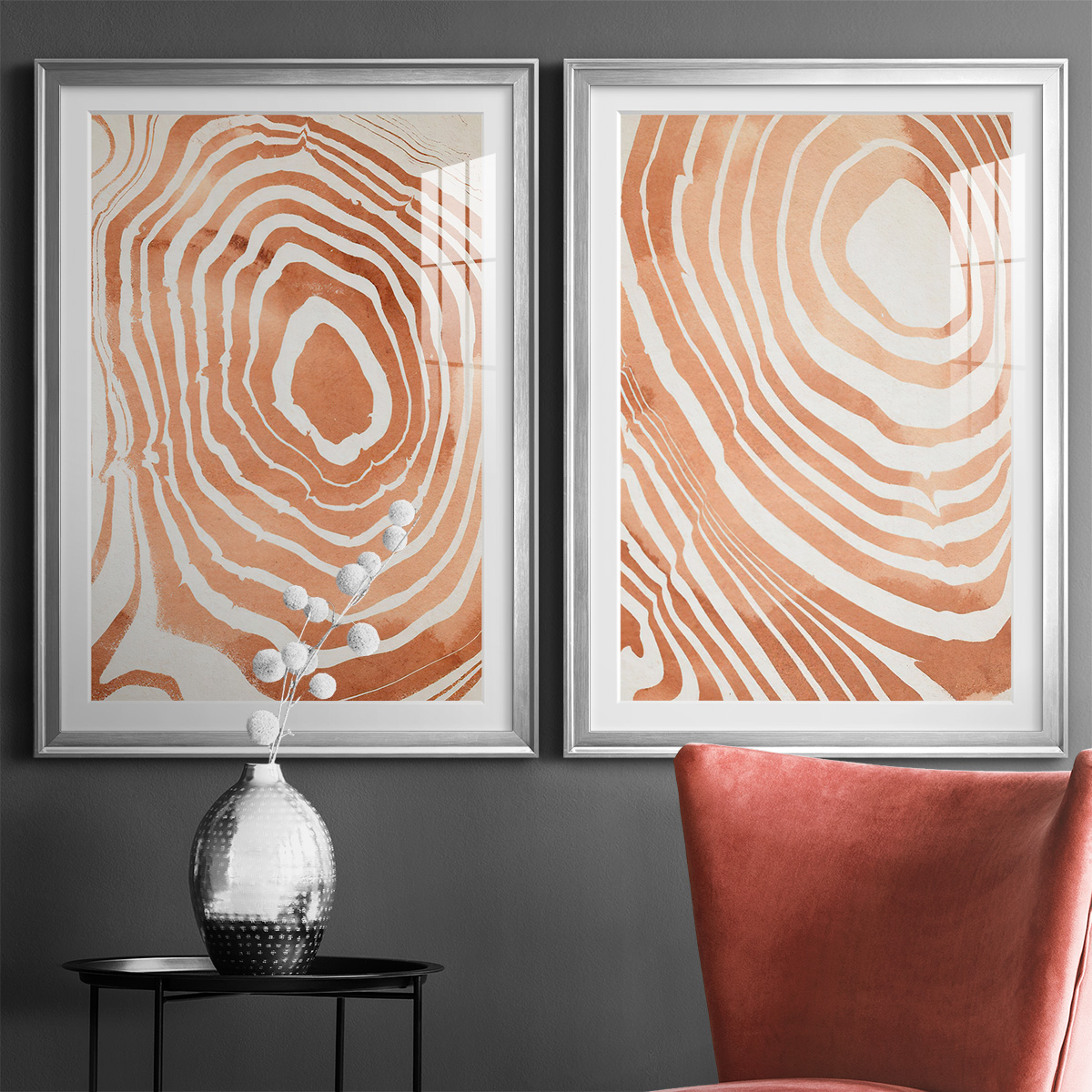 Wexford Home Wood Grain Suminagashi III Premium Framed Print, 26.5" x 36.5" - Ready to Hang, Silver (Set of 2)