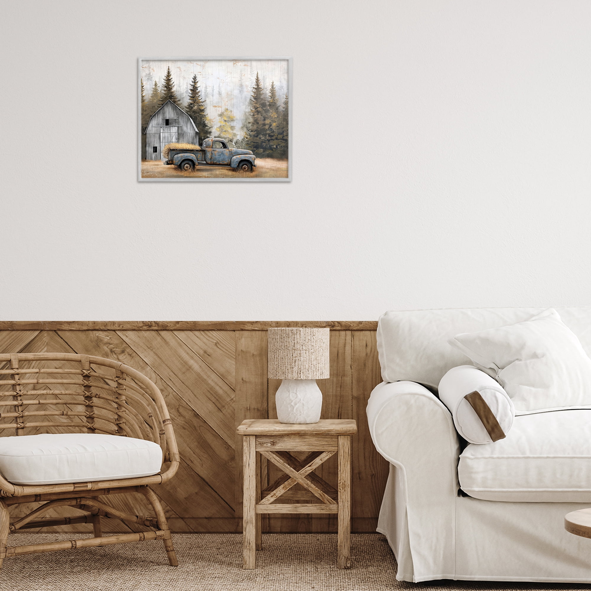 Stupell Industries Autumn Barn & Pine Forest Gray Framed Giclee Art, design by Imagine It Images