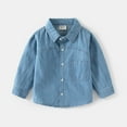 thumbnail image 4 of Boys Dress Shirts Kids Denim Shirts Long Sleeve Shirt Top Outerwear Comfortable Loose Fit Boys' Tops, Tees & Shirts Light Blue 12 Months-18 Months, 4 of 4