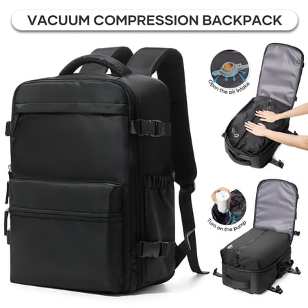 TAILNOVA Large Vacuum Travel Backpack with Pump for Women,Airback Personal Item Carry on Backpacks Flight Approved 18X14X8 Inches for Men,Laptop Waterproof Work Compression Bags Casual Daypack,Black
