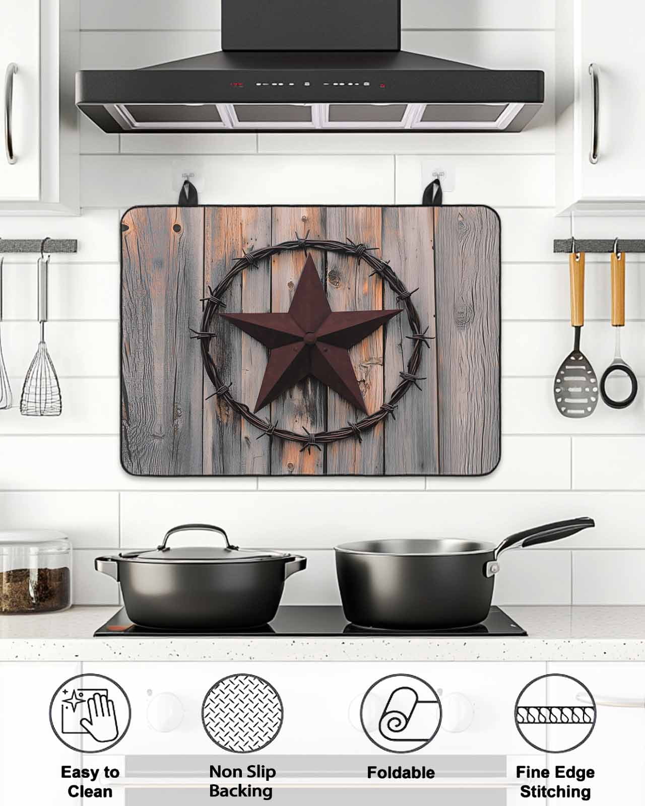 Stove Top Covers for Electric Stove, Texas Star Brown Glass Stovetop Cover Protector, Farmhouse Country Western Brown Wooden Induction Cooktop Protector Oven Mat for Kitchen Countertop 24"x21"