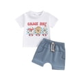 thumbnail image 3 of Baby Boys Shorts Set, Short Sleeve Baseball Print T-shirt with Elastic Waist Shorts Summer Outfit, 3 of 10