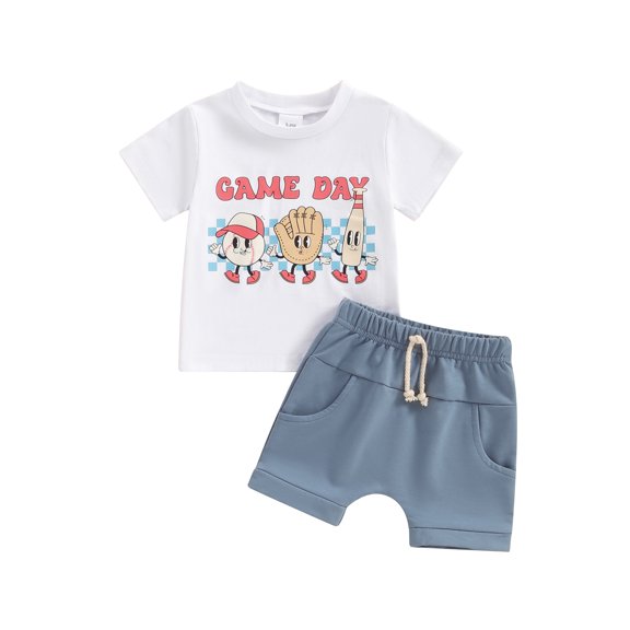 Suealasg Toddler Baby Boys Summer Outfits 6M 1T 2T 3T Short Sleeve Baseball Print Tops Elastic Waist Shorts 2Pcs Causal Sport Style Clothes