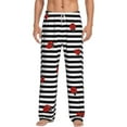 thumbnail image 2 of Picia Ladybugs on Black and White Striped Mens Soft Woven Cotton Elastic Waistband Sleep Pajama Pant Lounge Sleep Pant With Pockets And Drawstring-Large, 2 of 9
