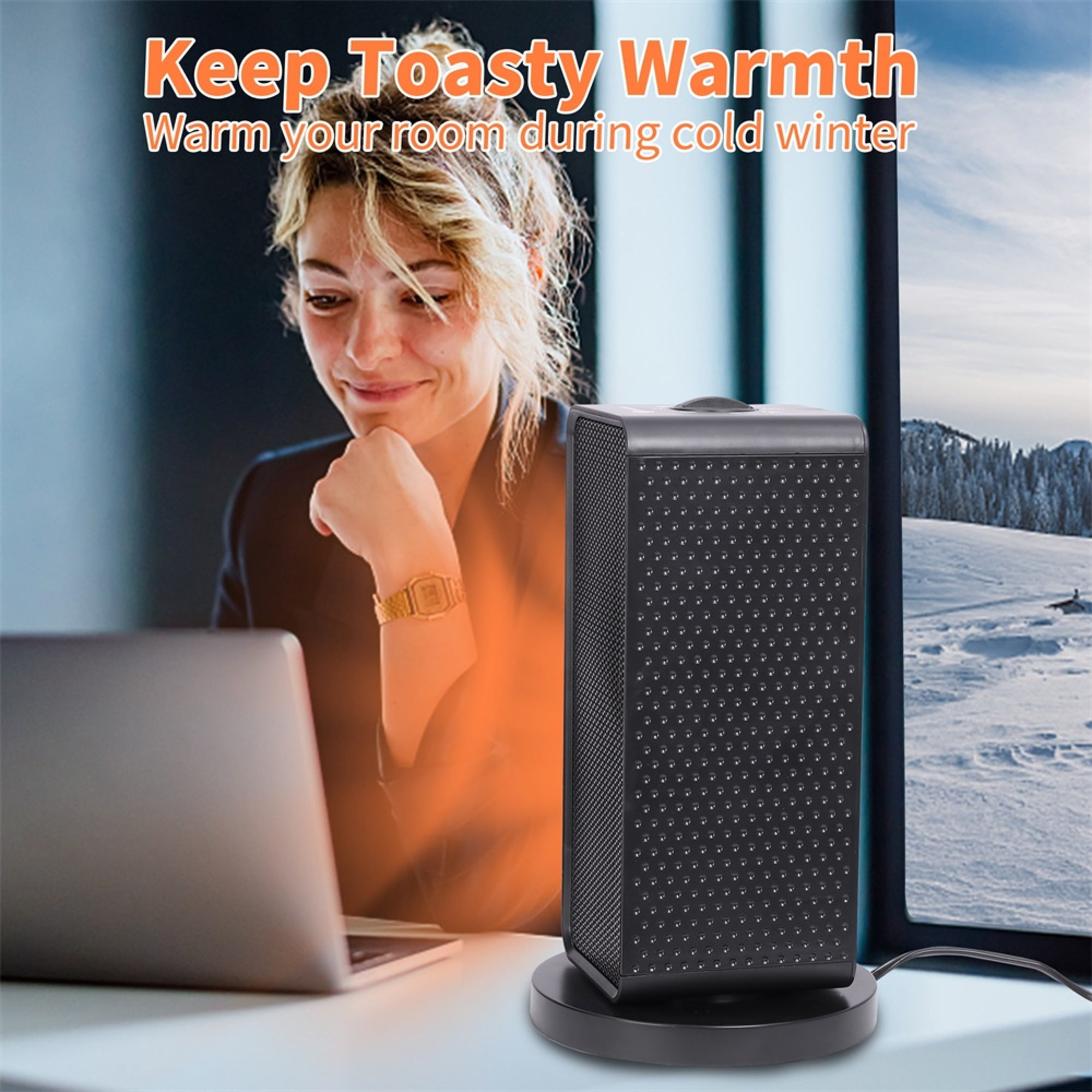 1200W Portable Electric Heater Vertical Shaking Head Fan 90 Degree