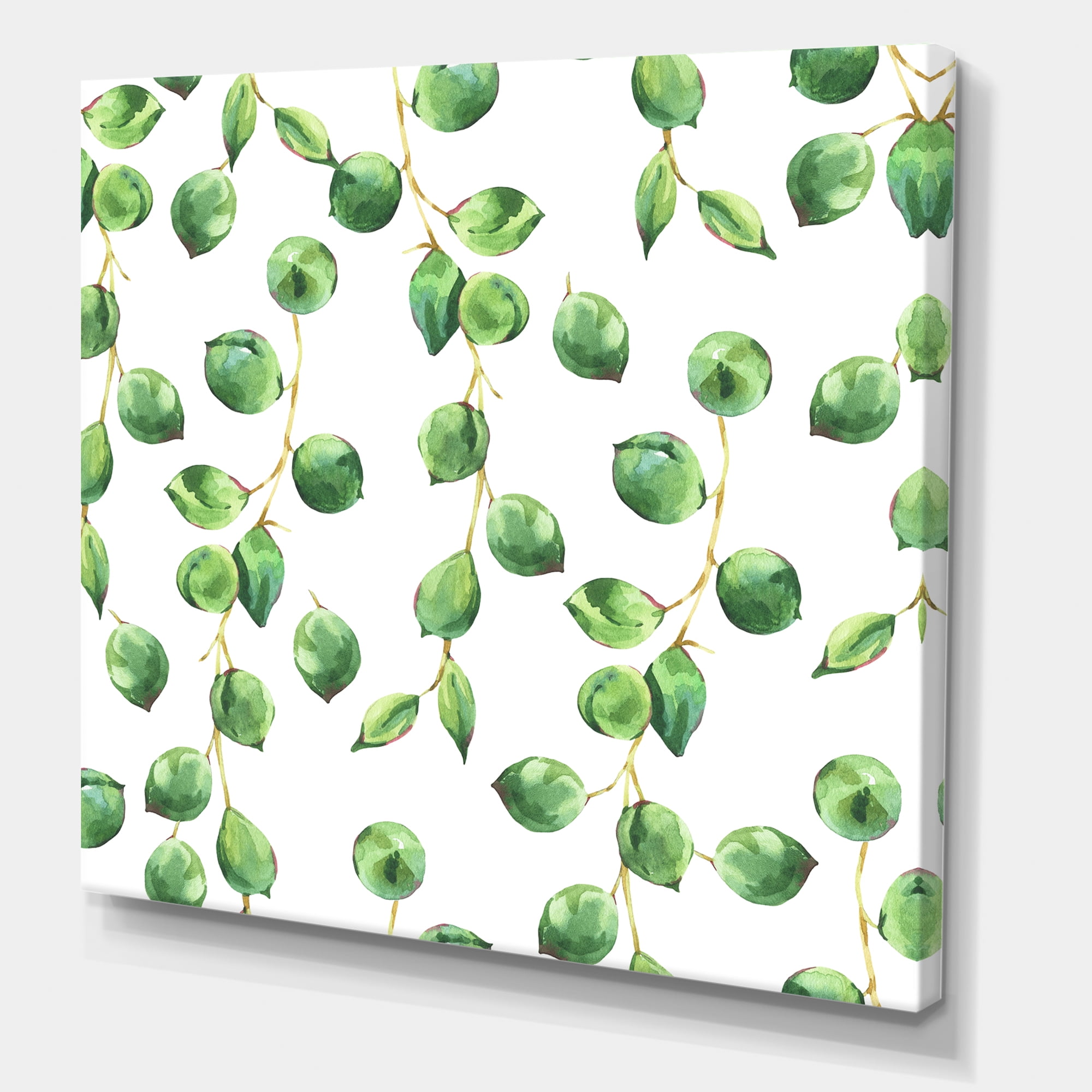 Designart ' Tropical Green Leaves Patern On White ' Tropical Canvas Wall Art Print