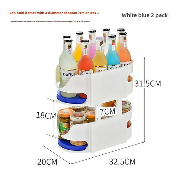 Hengma 2-Pack White & Blue Rotating Refrigerator Organizer for Beer, Drinks, Condiments – Space-Saving Storage Solution with 7cm Diameter Capacity, Durable, Easy to Clean, Versatile Kitchen